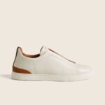 ZEGNA Triple Stitch Leather Sneaker White Tan