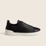 ZEGNA black triple stitch secondskin sneakers