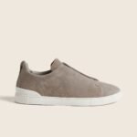 ZEGNA Grey Mélange Suede Triple Stitch Sneakers